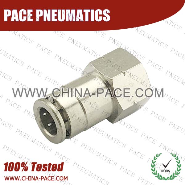 Female Straight Camozzi Type Brass Push In Air Fittings, All Brass Pneumatic Fittings, Nickel Plated Brass Air Fittings, Full Brass Push To Connect Fittings, one touch tube fittings, Push In Pneumatic Fittings